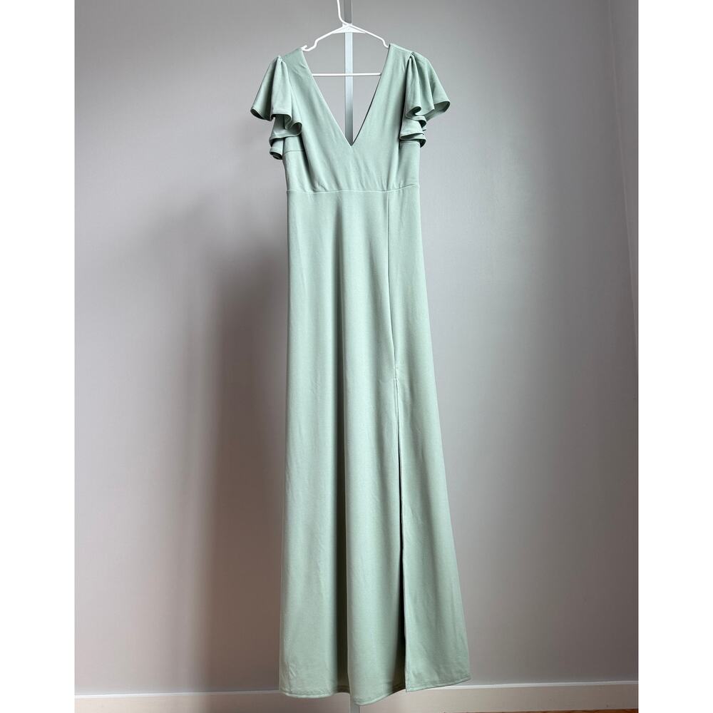 Birdy‎ Grey sz M green flutter sleeve maxi dress